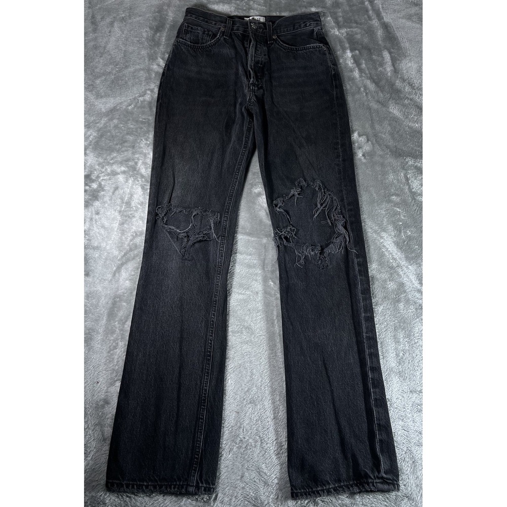 Agolde Jeans Women Size 24 Black Distressed Ripped Ragged Straight Leg